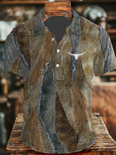 Herren-Retro-Cowboy-Patchwork-Stier-Kopf bedruck Lässiges Kurzarm-Oberteil